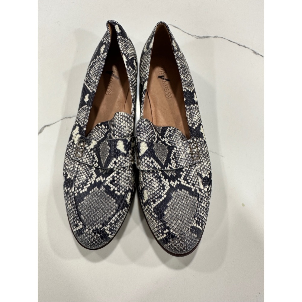 Madewell Frances Loafer Snake Embossed Leather Flats Navy White Python 8.5